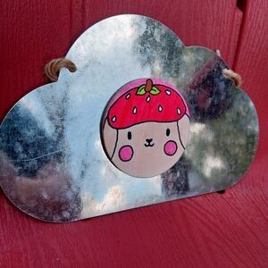 Strawberry Dog Hand Drawn (by me!) Canvas Magnet.